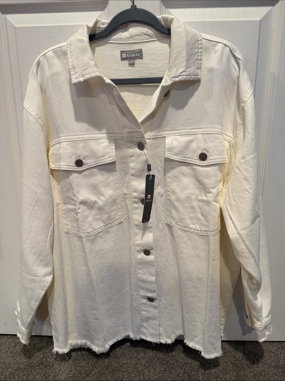 Tractr Women's Cream Button-Front Shacket Jacket